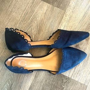 Women’s navy flats, suede upper worn once